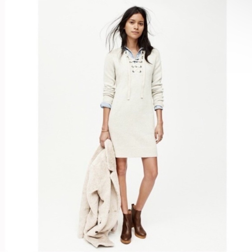 Madewell Oatmeal Lace up Merino Wool Sweater Dress size S